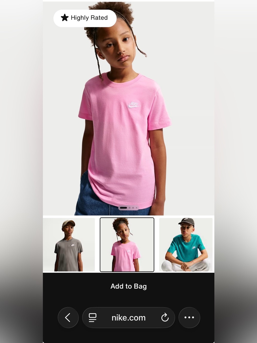 Nike Kids' Pink Logo T-Shirt, size XL